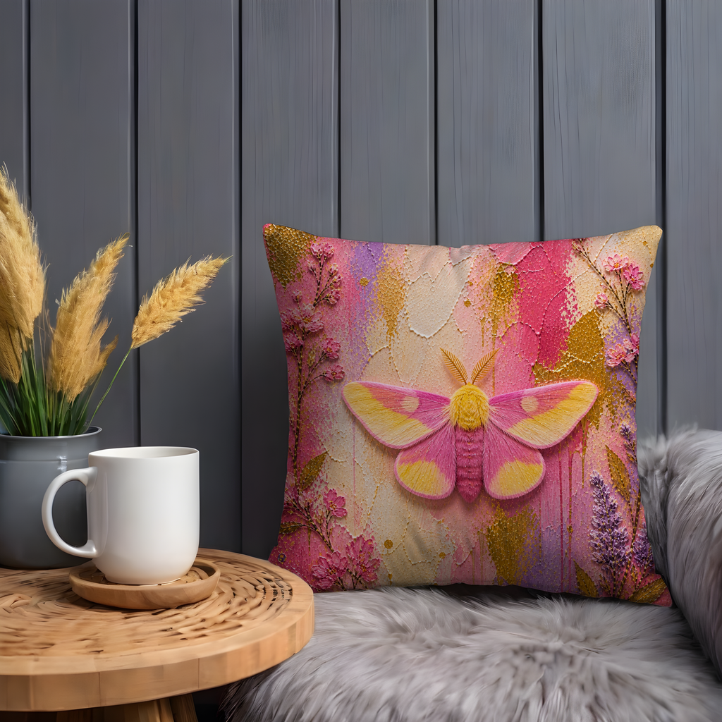 Pink Moth Pillow Cover | Vibrant Insect Art | Bold Nature Decor