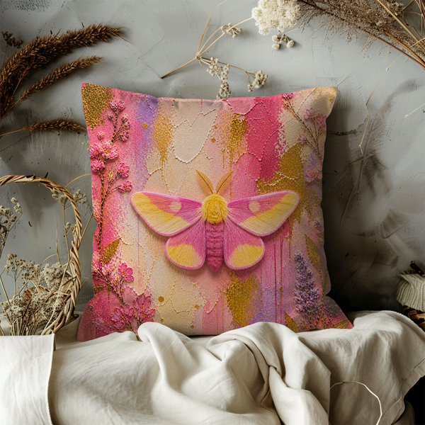 Pink Moth Pillow Cover – Vibrant Insect Art | Bold Nature Decor
