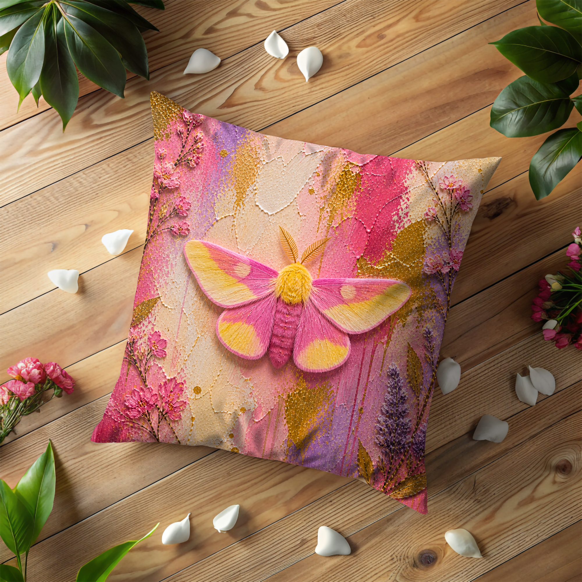Pink Moth Pillow Cover | Vibrant Insect Art | Bold Nature Decor