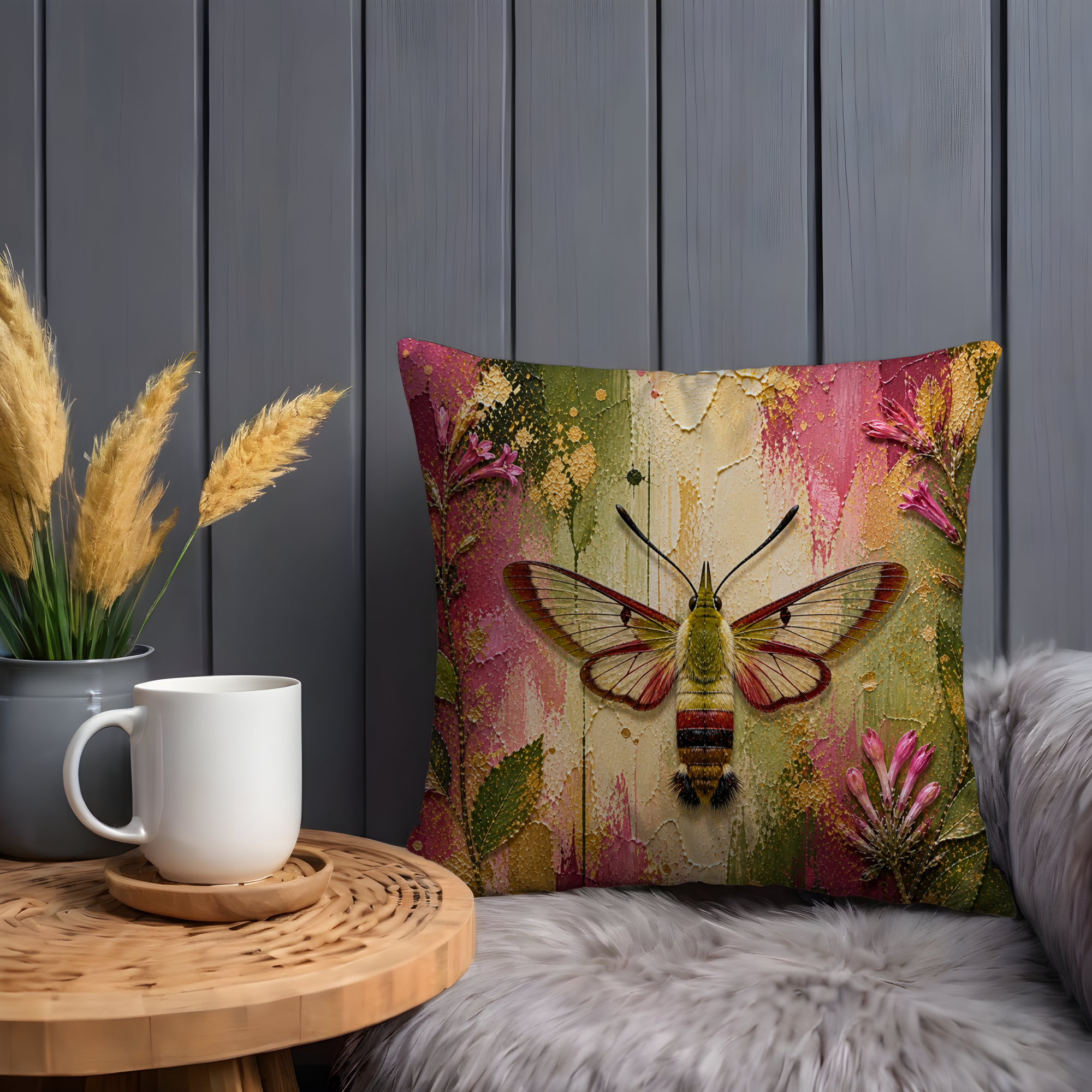 Sphinx Moth Pillow Cover | Vibrant Insect Art | Nature Decor