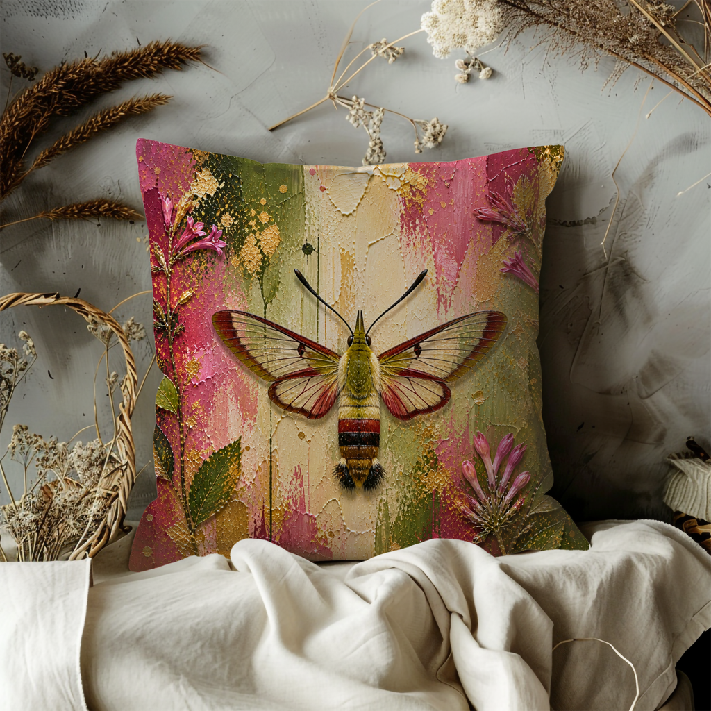 Sphinx Moth Pillow Cover | Vibrant Insect Art | Nature Decor