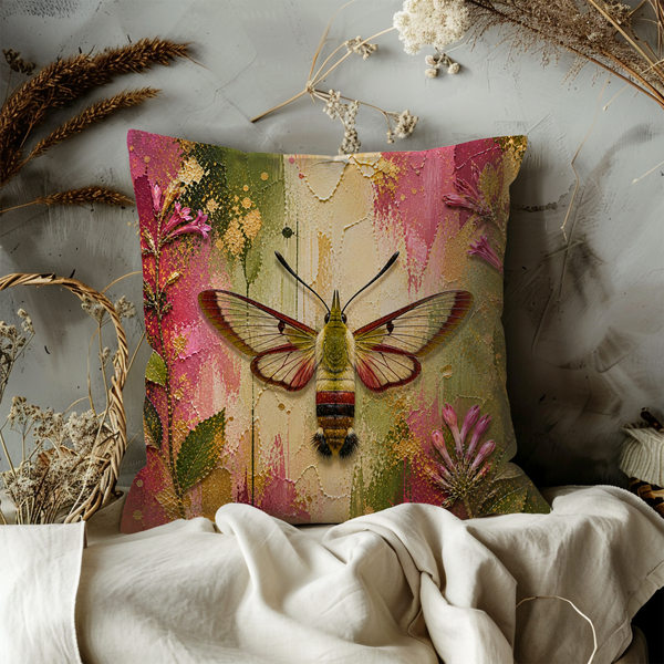 Sphinx Moth Pillow Cover – Vibrant Insect Art | Nature Decor