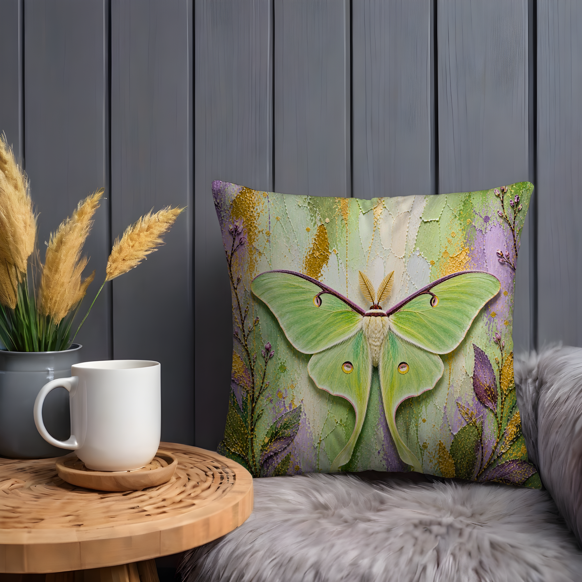 Luna Moth Pillow Cover | Vibrant Insect Art | Elegant Nature Decor