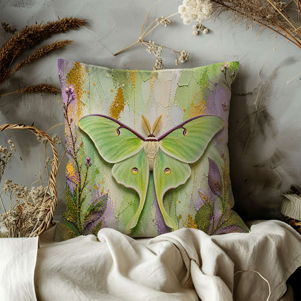 Luna Moth Pillow Cover – Vibrant Insect Art | Elegant Nature Decor