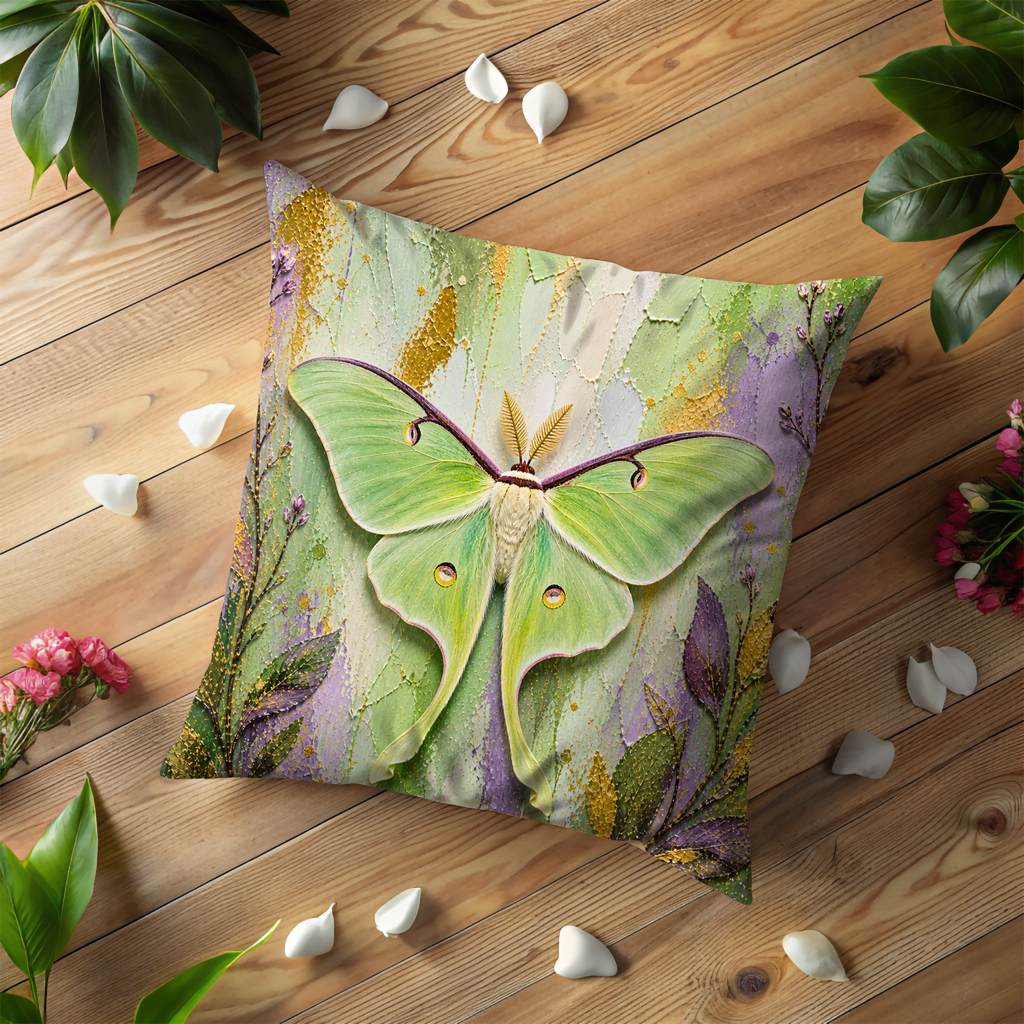 Luna Moth Pillow Cover | Vibrant Insect Art | Elegant Nature Decor
