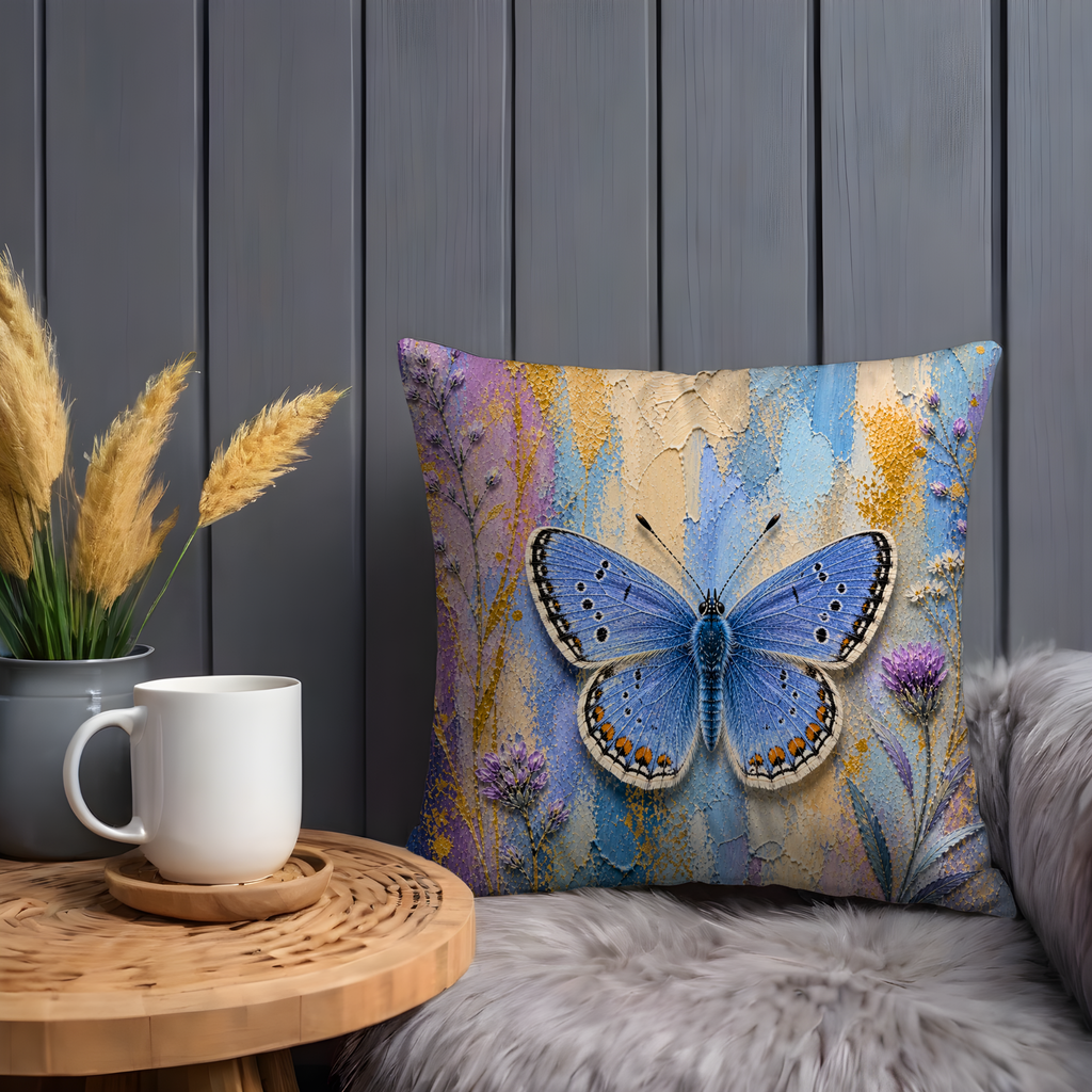 Blue Butterfly Pillow Cover | Vibrant Insect Art | Nature Decor
