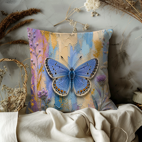 Blue Butterfly Pillow Cover – Vibrant Insect Art | Nature Decor