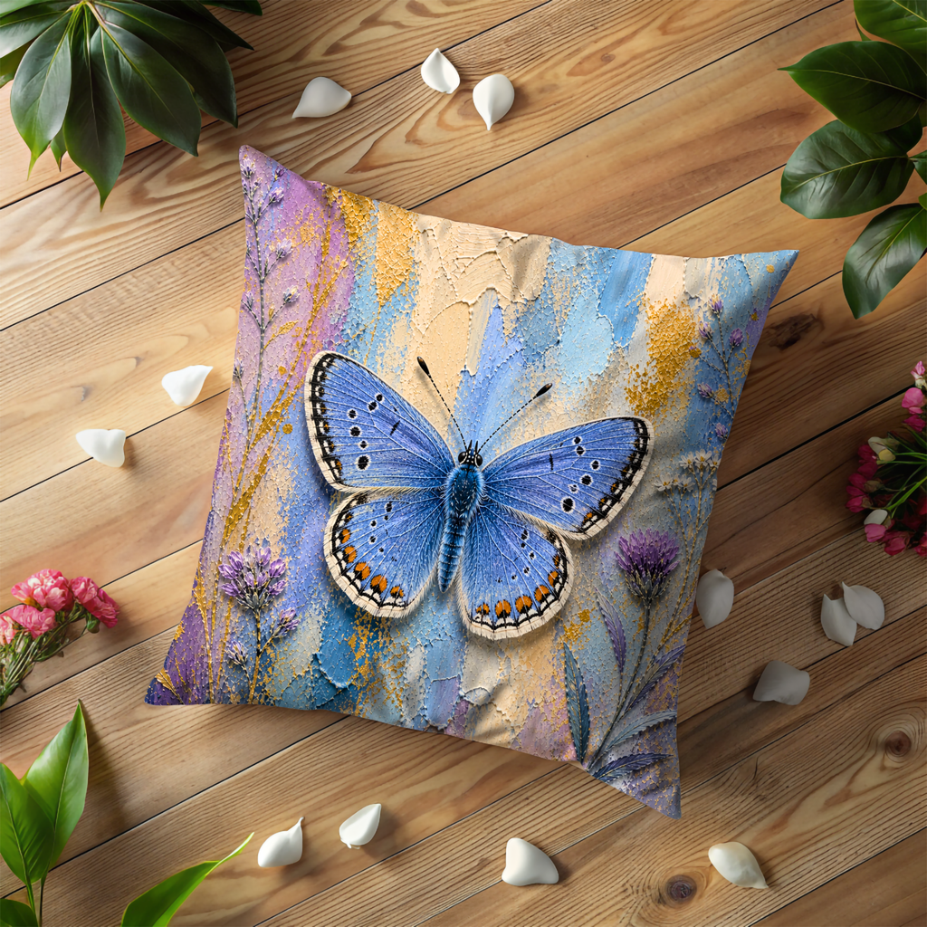 Blue Butterfly Pillow Cover | Vibrant Insect Art | Nature Decor