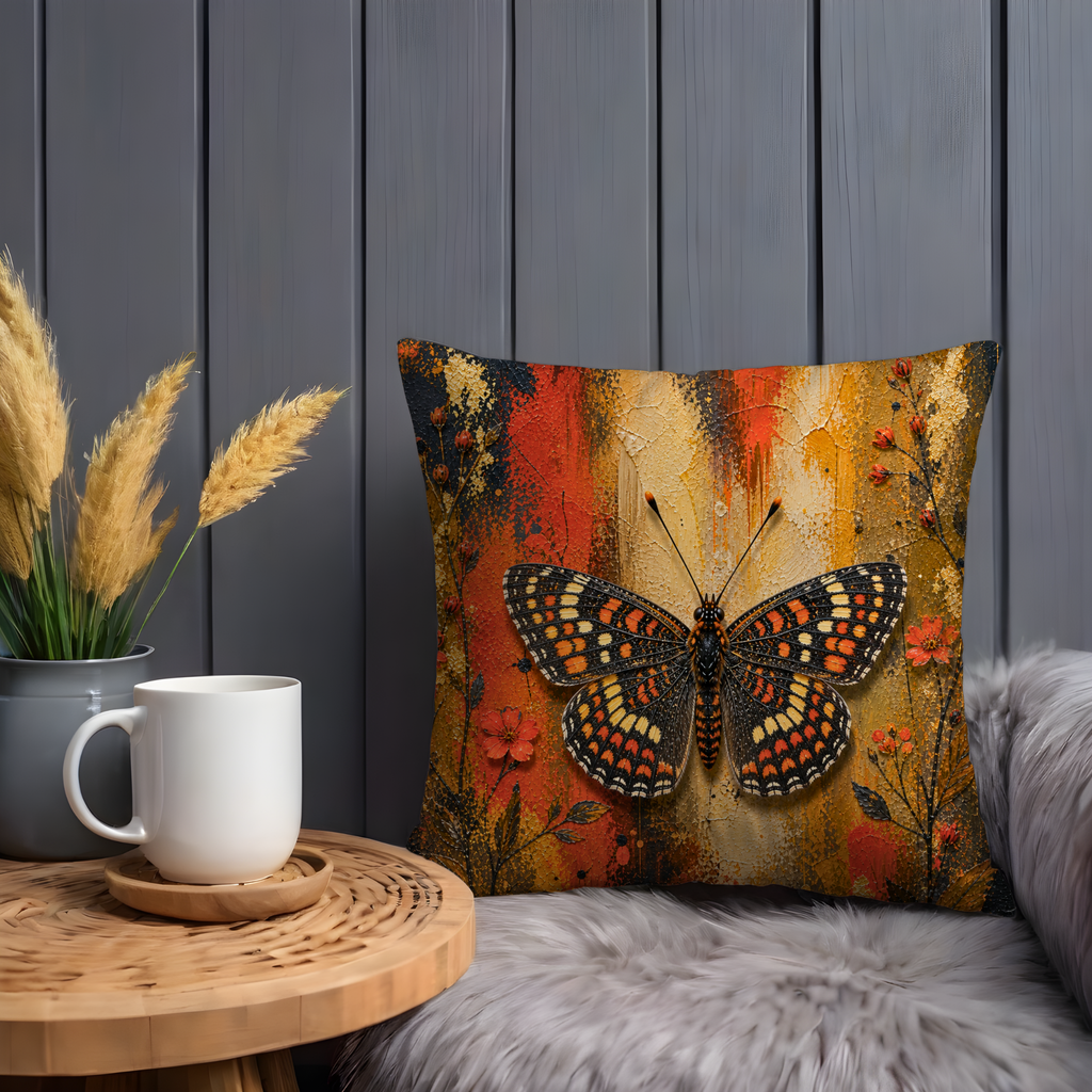 Checkered Butterfly Pillow Cover | Vibrant Insect Art | Bold Nature Decor
