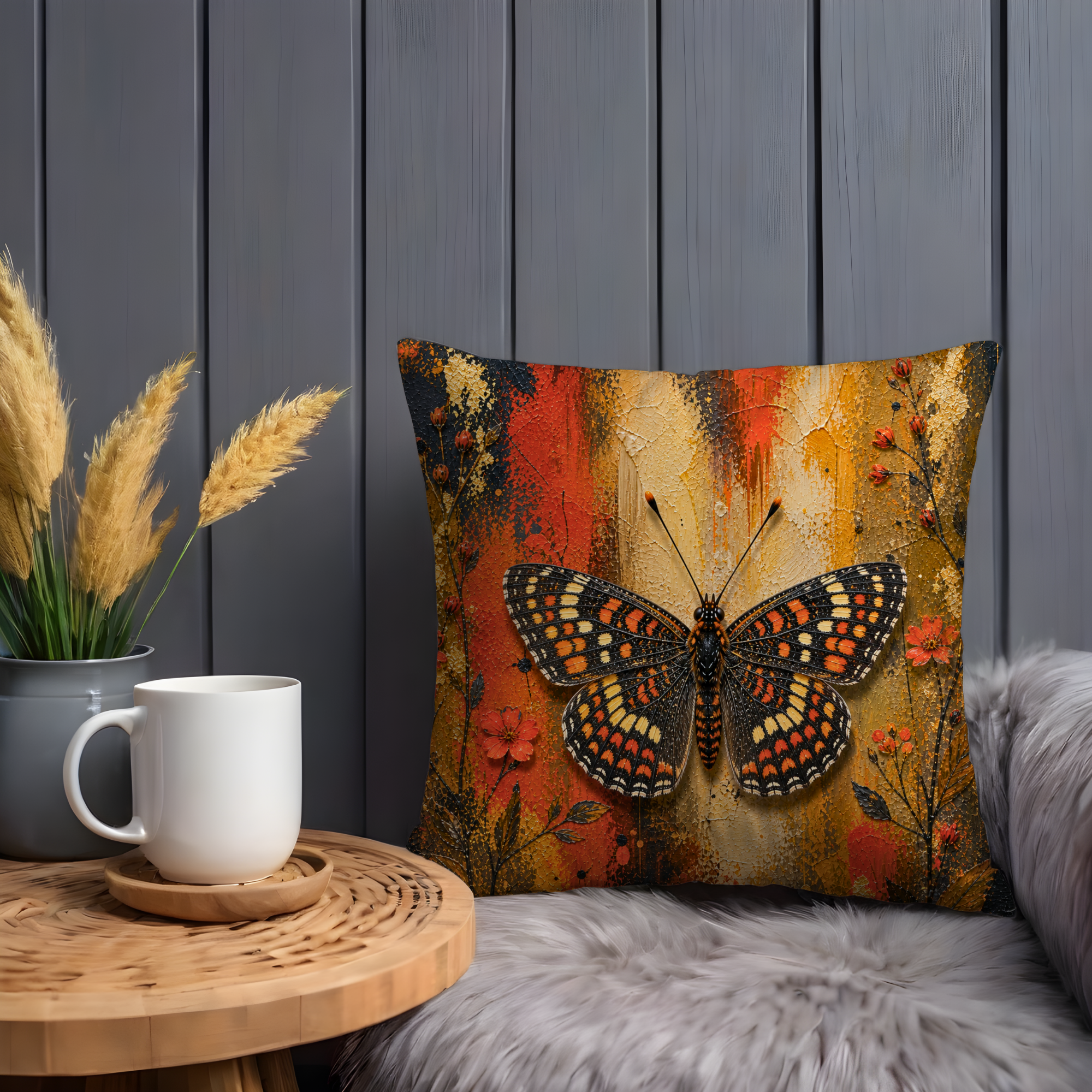 Checkered Butterfly Pillow Cover | Vibrant Insect Art | Bold Nature Decor