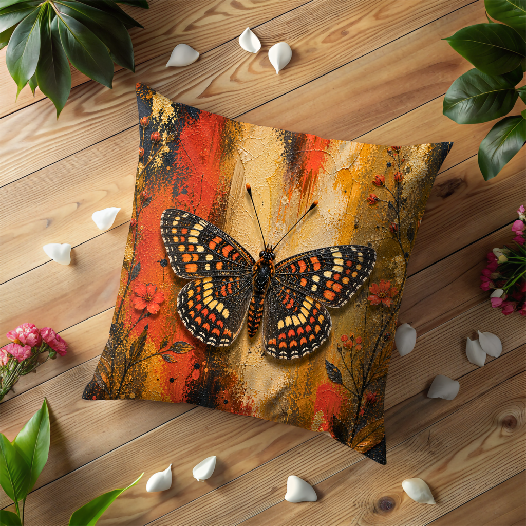 Checkered Butterfly Pillow Cover | Vibrant Insect Art | Bold Nature Decor