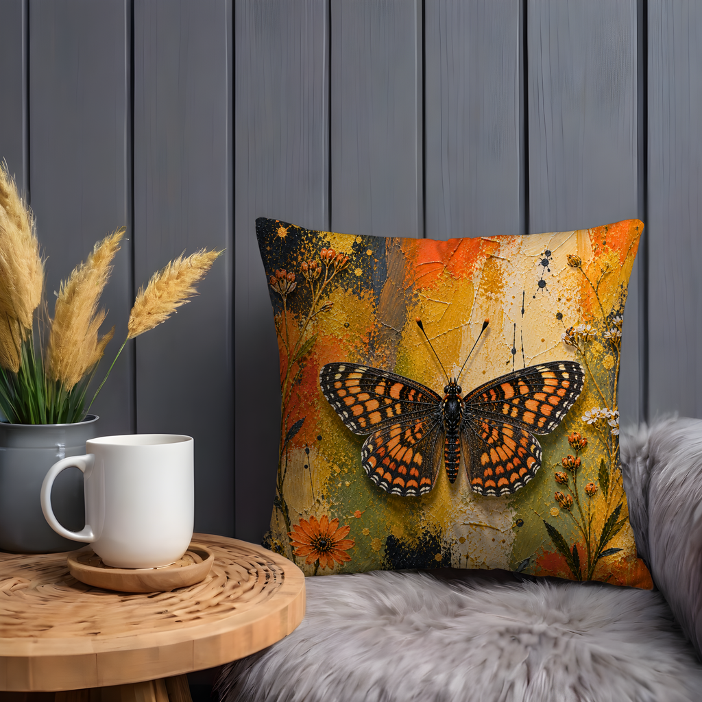 Checkerspot Butterfly Pillow Cover | Vibrant Insect Art | Nature Decor