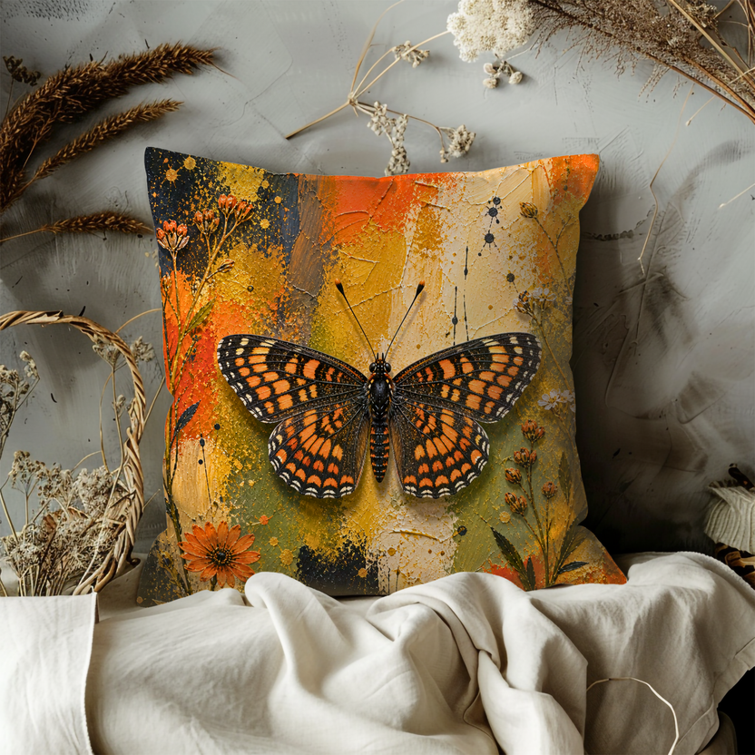 Checkerspot Butterfly Pillow Cover – Vibrant Insect Art | Nature Decor