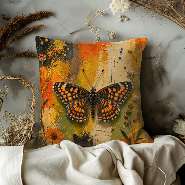 Checkerspot Butterfly Pillow Cover – Vibrant Insect Art | Nature Decor