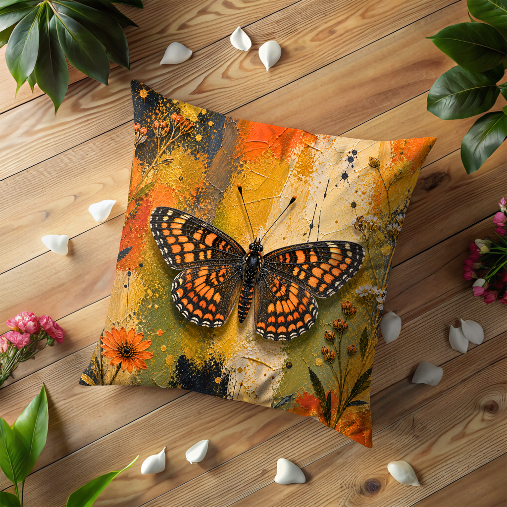 Checkerspot Butterfly Pillow Cover | Vibrant Insect Art | Nature Decor