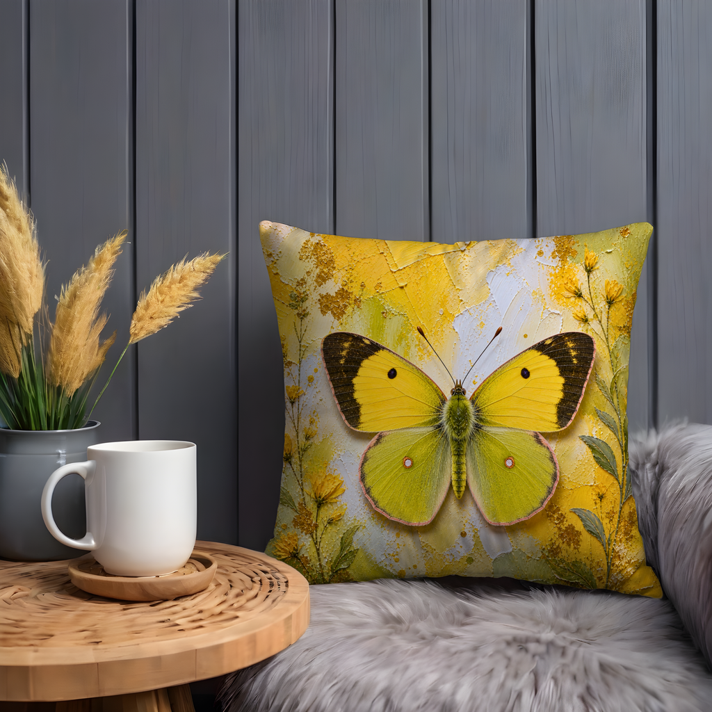 Yellow Butterfly Pillow Cover | Vibrant Insect Art | Cheerful Nature Decor