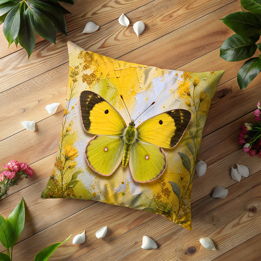 Yellow Butterfly Pillow Cover | Vibrant Insect Art | Cheerful Nature Decor