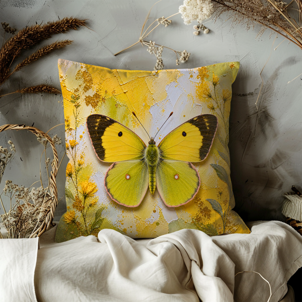 Yellow Butterfly Pillow Cover – Vibrant Insect Art | Cheerful Nature Decor