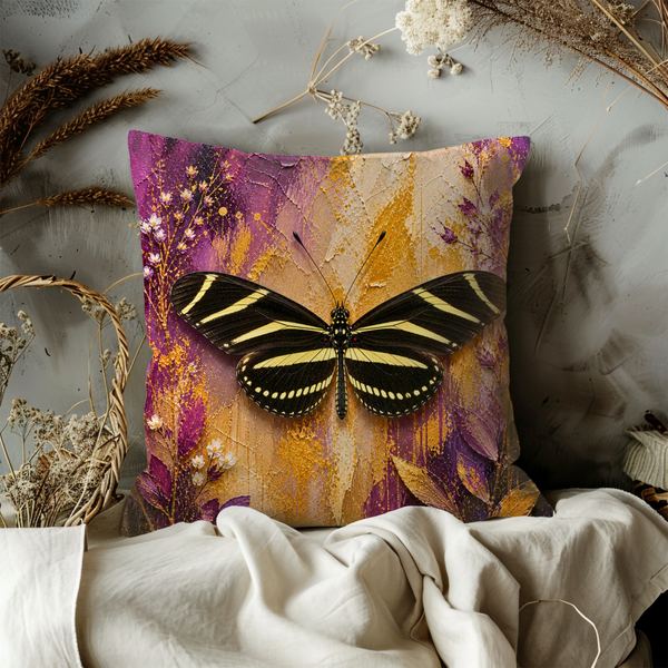 Zebra Butterfly Pillow Cover – Striped Insect Art | Nature Decor
