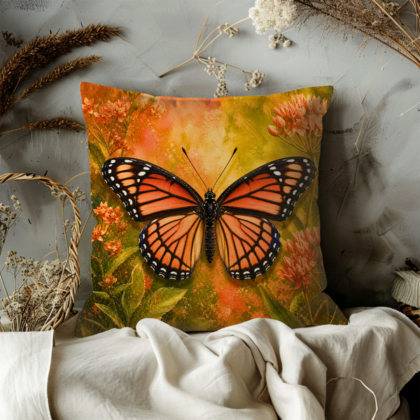 Monarch Butterfly Pillow Cover – Vibrant Insect Art | Bold Nature Decor