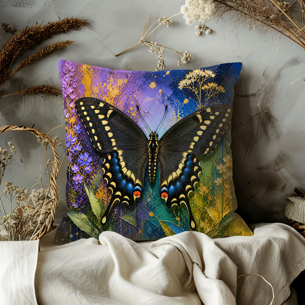 Swallowtail Butterfly Pillow Cover – Vibrant Insect Art | Bold Nature Decor