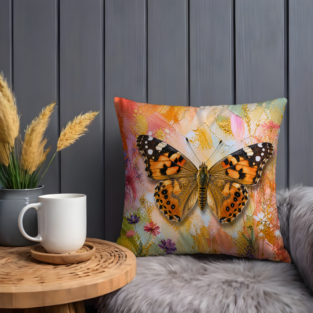Painted Lady Butterfly Pillow Cover | Vibrant Insect Art | Nature Decor