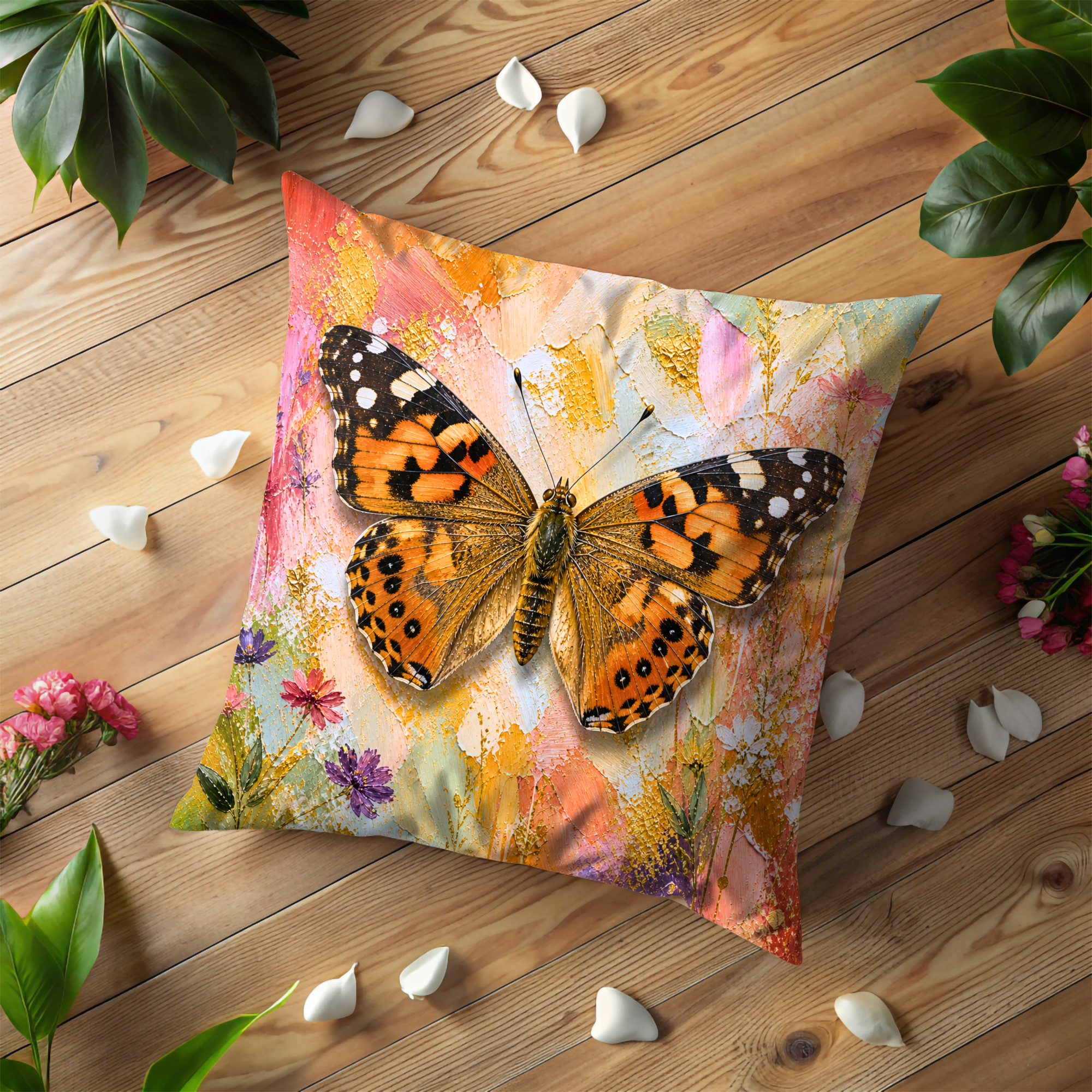 Painted Lady Butterfly Pillow Cover | Vibrant Insect Art | Nature Decor