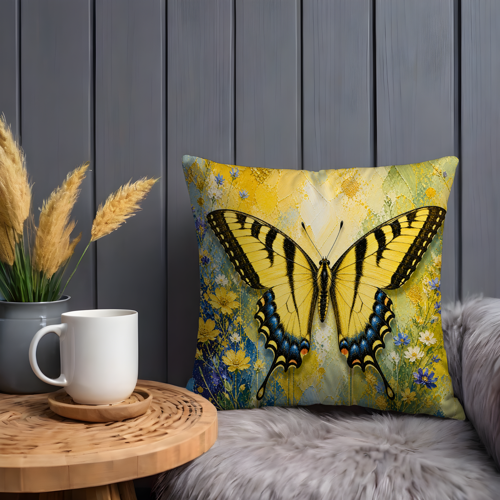 Yellow Swallowtail Pillow Cover | Vibrant Butterfly Art | Cheerful Nature Decor