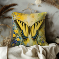 Yellow Swallowtail Pillow Cover | Vibrant Butterfly Art | Cheerful Nature Decor