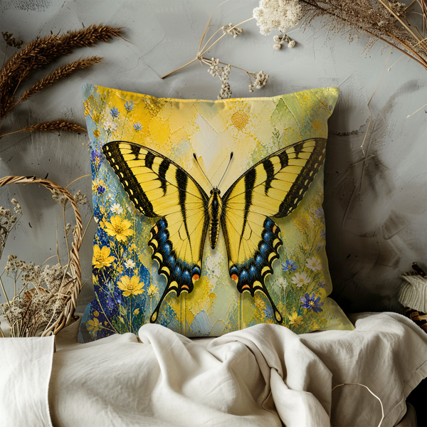 Yellow Swallowtail Pillow Cover – Vibrant Butterfly Art | Cheerful Nature Decor