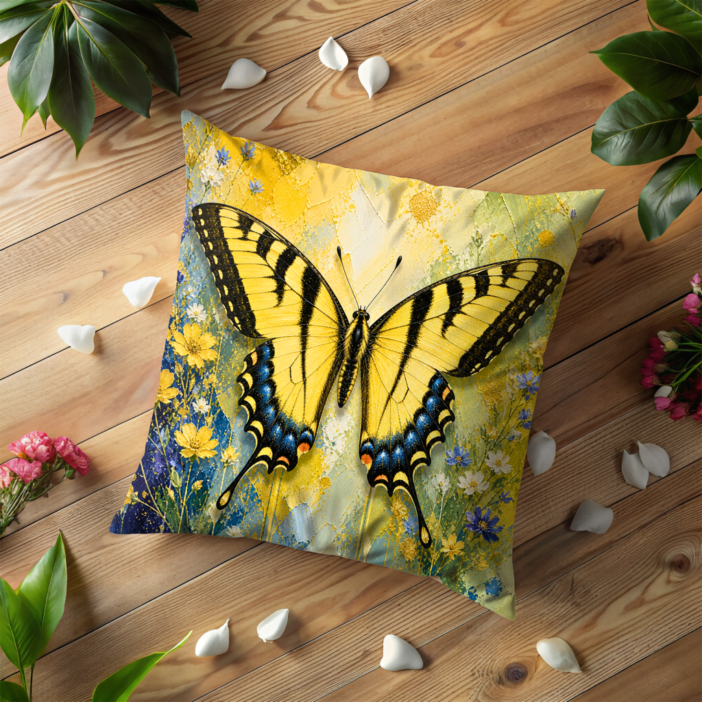 Yellow Swallowtail Pillow Cover | Vibrant Butterfly Art | Cheerful Nature Decor