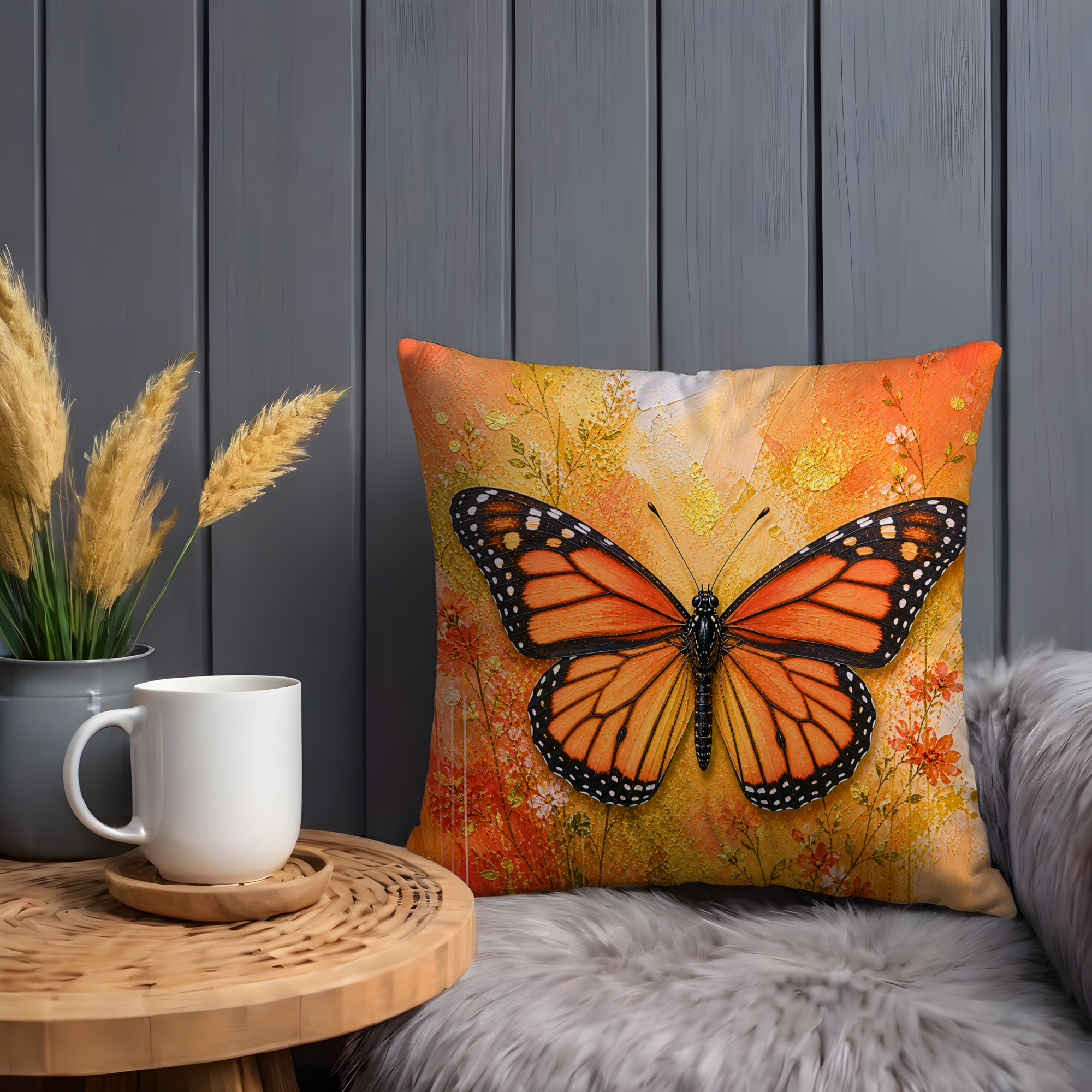 Monarch Butterfly Pillow Cover | Orange Insect Art | Nature Decor