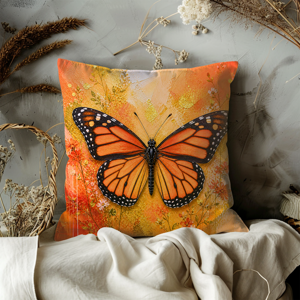 Monarch Butterfly Pillow Cover – Orange Insect Art | Nature Decor