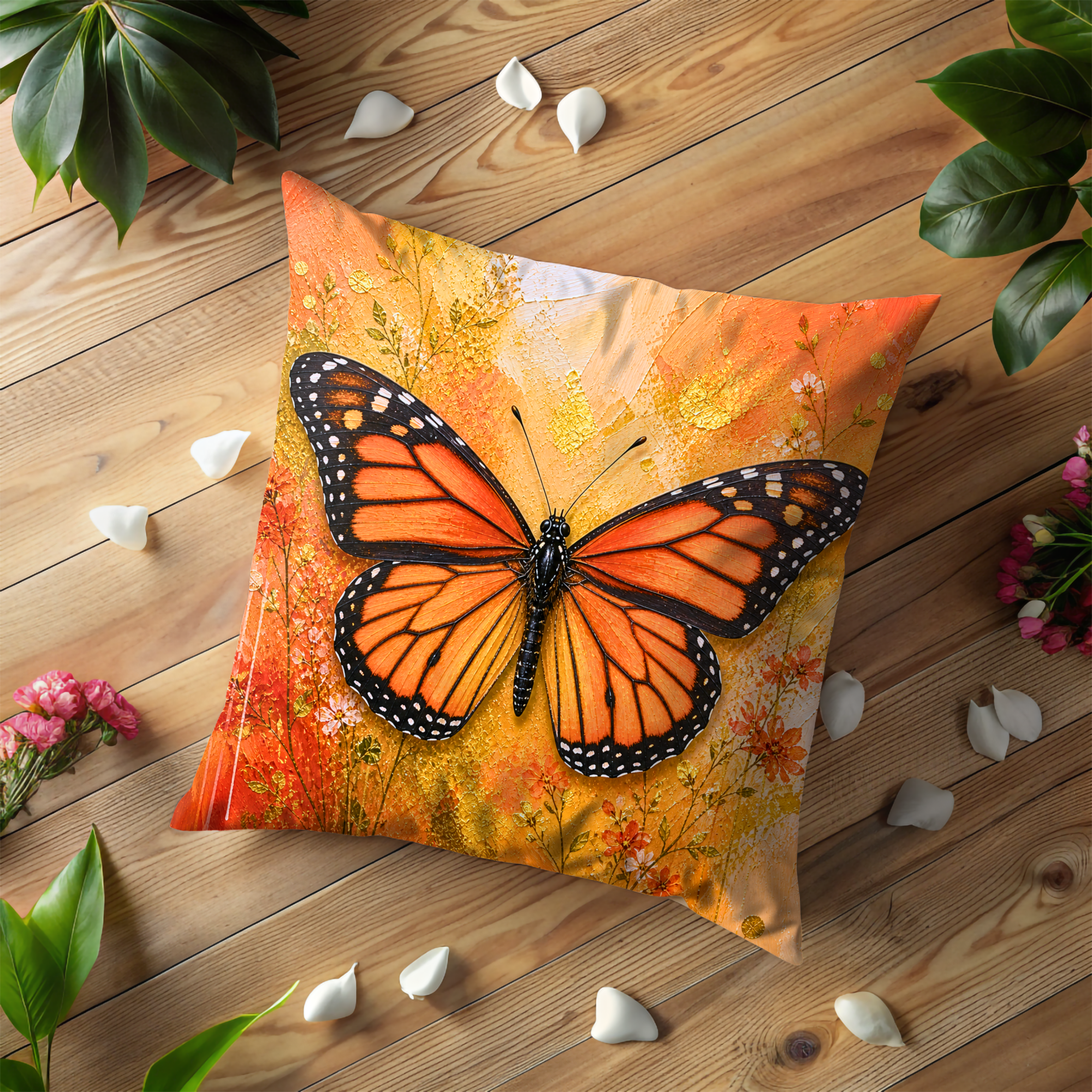 Monarch Butterfly Pillow Cover | Orange Insect Art | Nature Decor