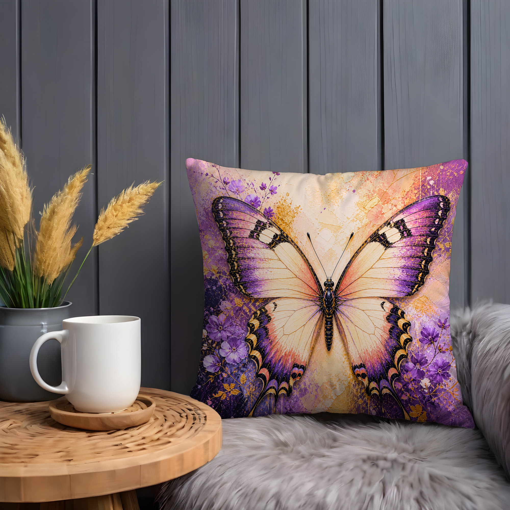Purple Swallowtail Butterfly Pillow Cover | Vibrant Insect Art | Nature Decor