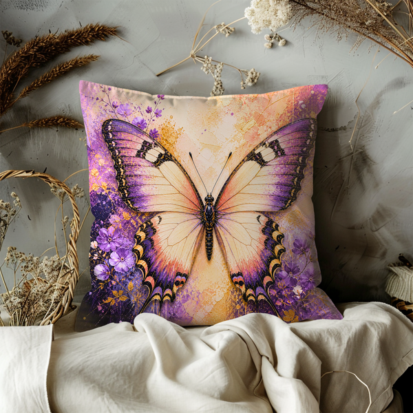 Purple Swallowtail Butterfly Pillow Cover – Vibrant Insect Art | Nature Decor