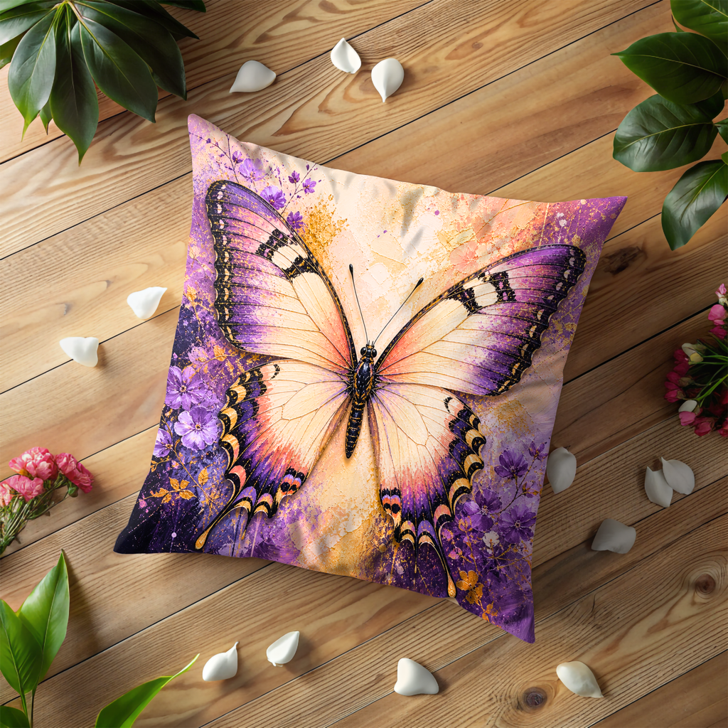 Purple Swallowtail Butterfly Pillow Cover | Vibrant Insect Art | Nature Decor