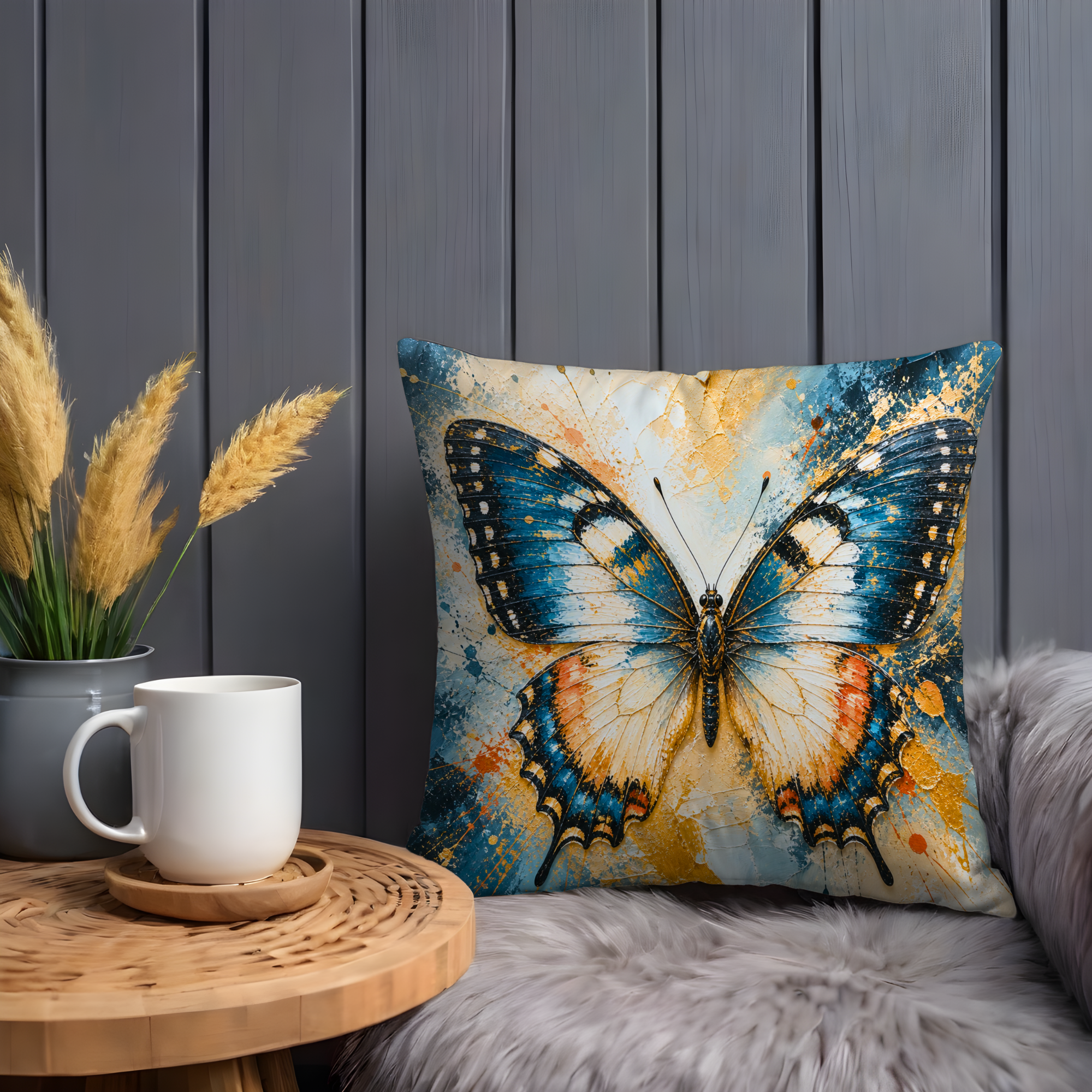 Blue Swallowtail Pillow Cover | Vibrant Butterfly Art | Elegant Nature Decor