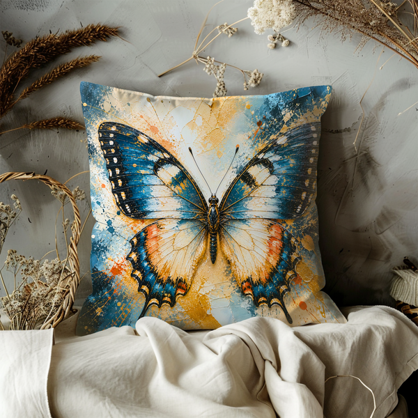 Blue Swallowtail Pillow Cover – Vibrant Butterfly Art | Elegant Nature Decor