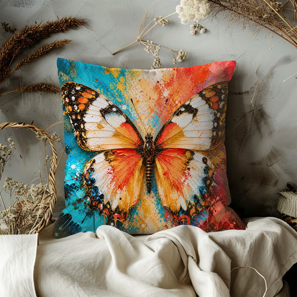 Multicolor Butterfly Pillow Cover – Vibrant Insect Art | Nature Decor