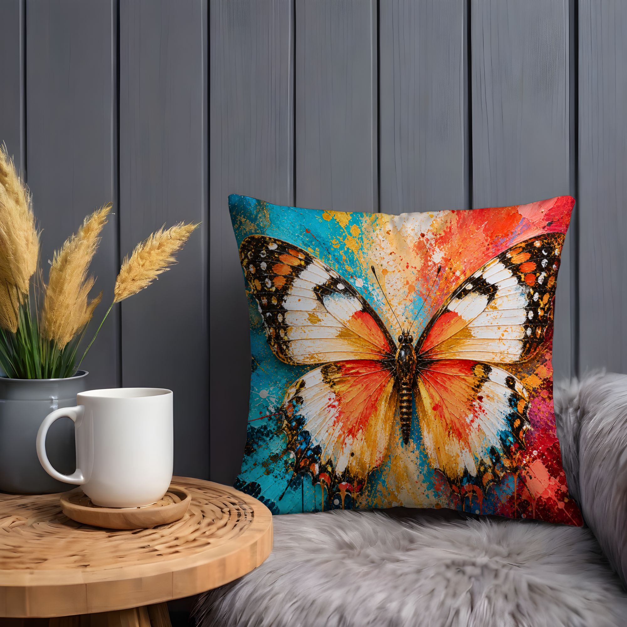 Multicolor Butterfly Pillow Cover | Vibrant Insect Art | Nature Decor