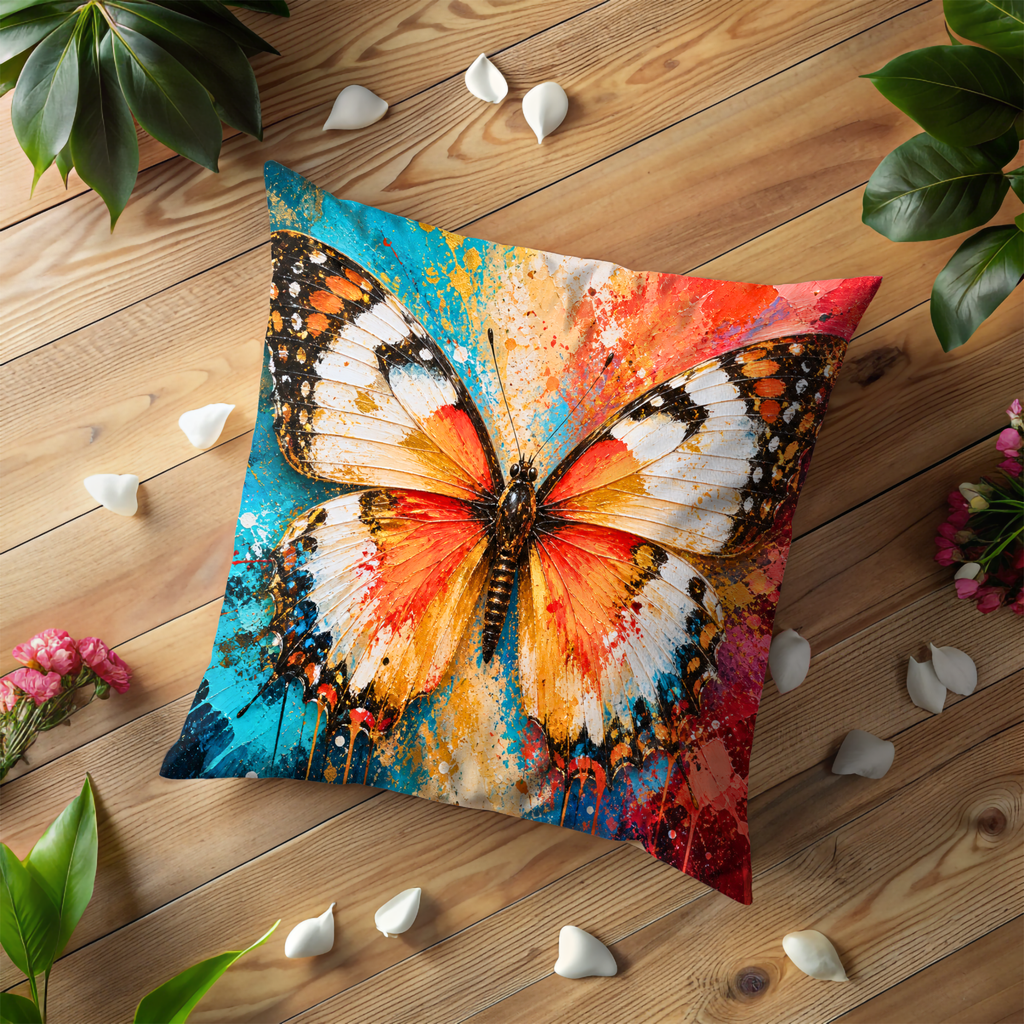 Multicolor Butterfly Pillow Cover | Vibrant Insect Art | Nature Decor