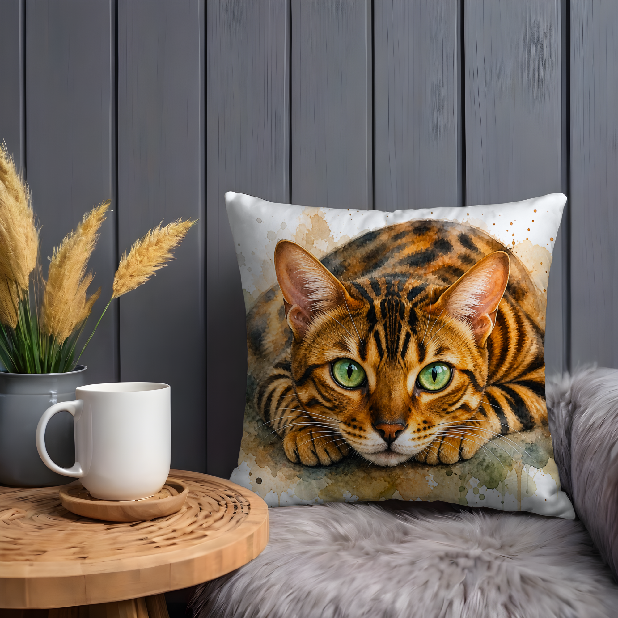 Bengal Cat Pillow Cover | Cute Animal Art | Soft Nature Decor