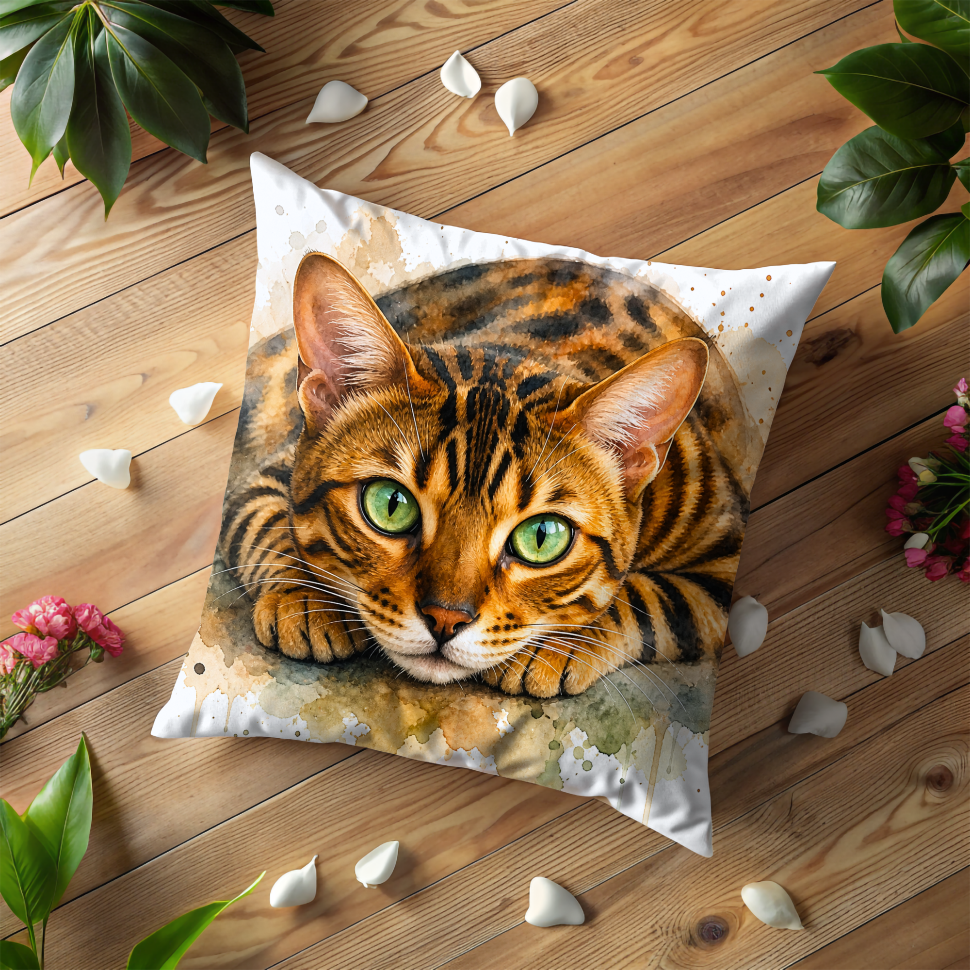 Bengal Cat Pillow Cover | Cute Animal Art | Soft Nature Decor