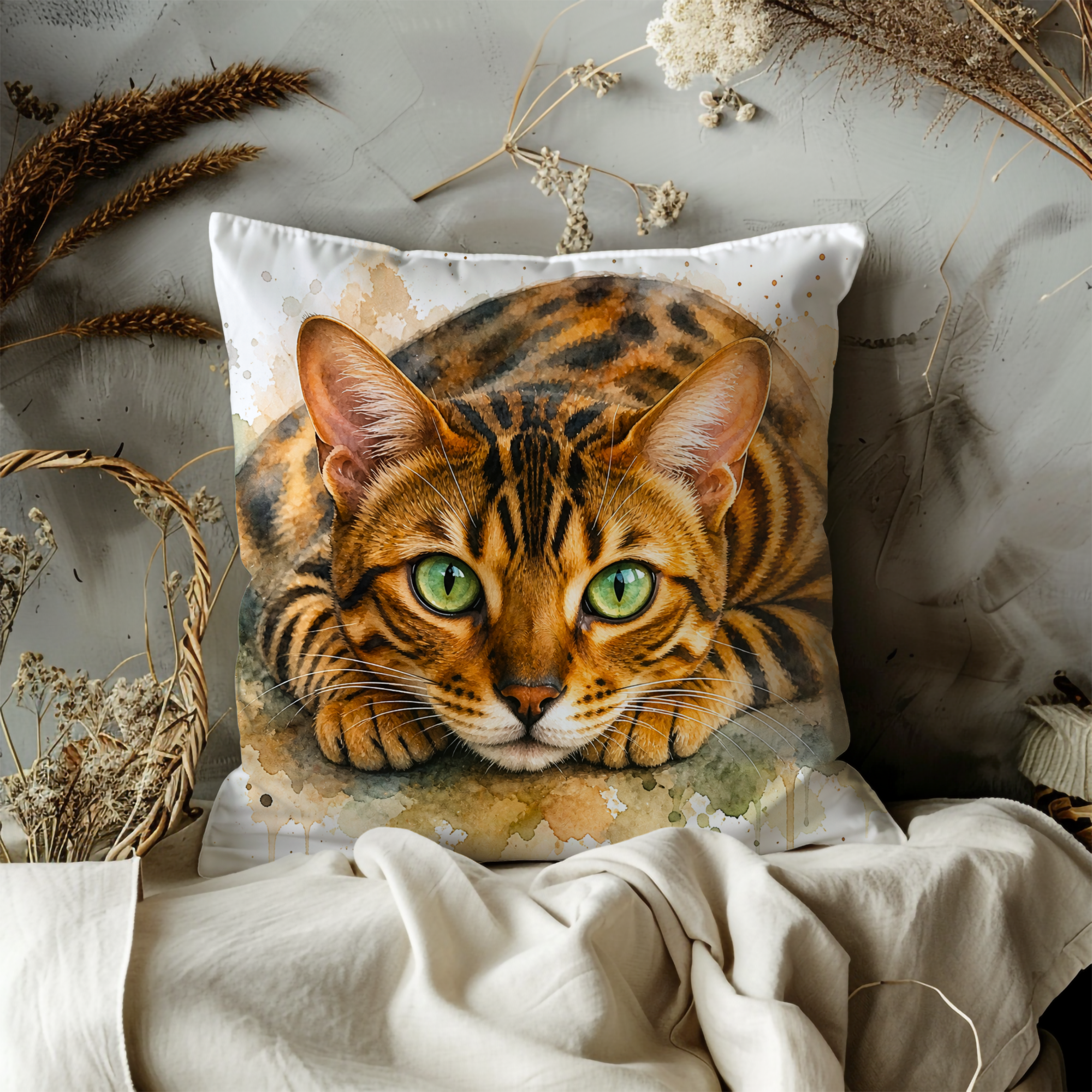 Bengal Cat Pillow Cover | Cute Animal Art | Soft Nature Decor