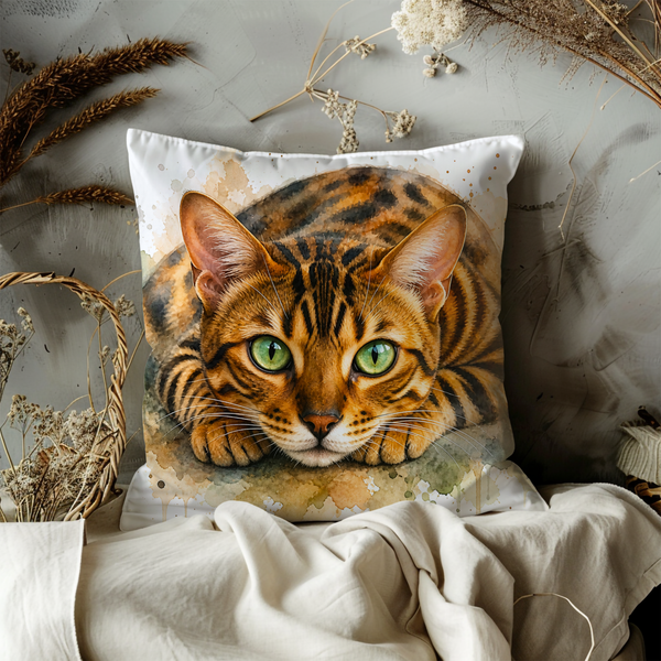 Bengal Cat Pillow Cover | Cute Animal Art | Soft Nature Decor