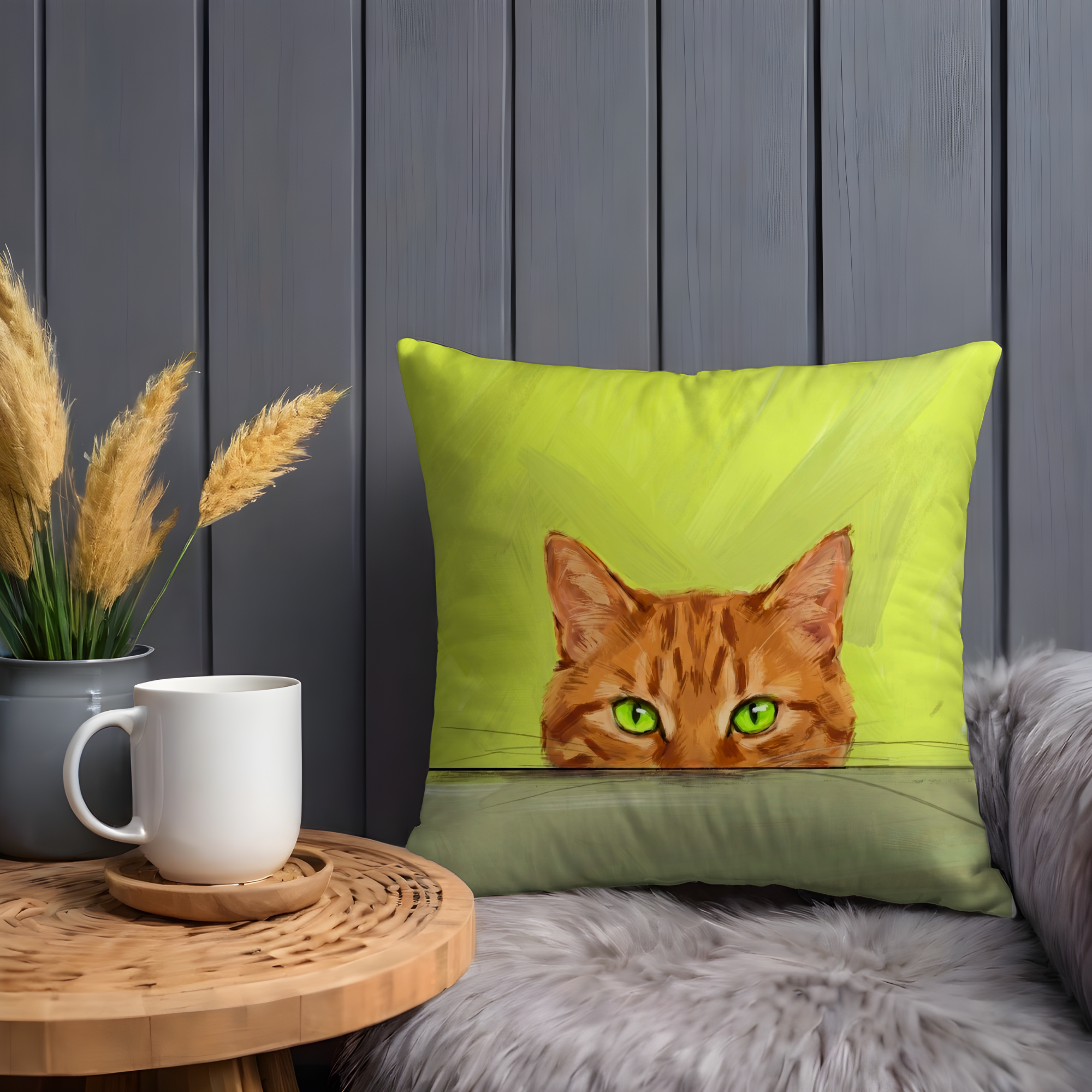 Peeking Orange Cat Pillow Cover | Funny Cat Art | Humorous Decor