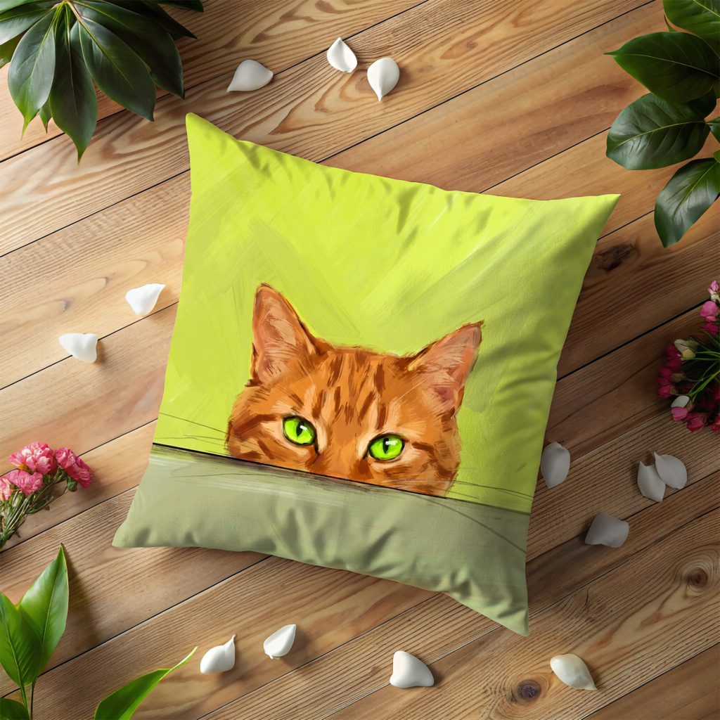 Peeking Orange Cat Pillow Cover | Funny Cat Art | Humorous Decor