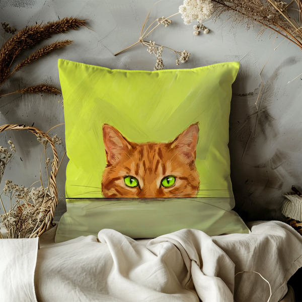 Peeking Orange Cat Pillow Cover – Funny Cat Art | Humorous Decor