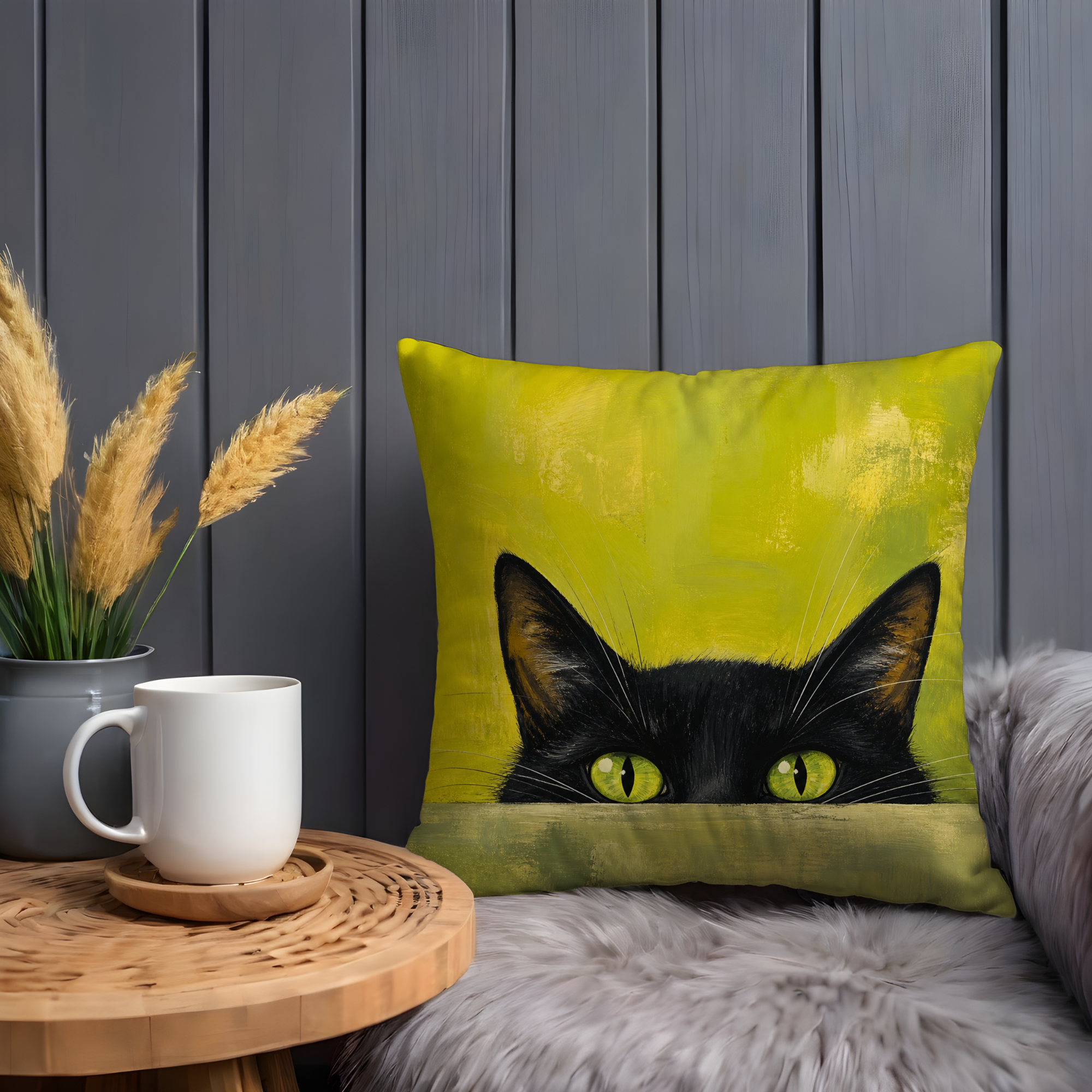 Black Cat Pillow Cover | Cute Animal Art | Vibrant Nature Decor